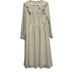 Madewell Smocked‎ Ruffle Shoulder Sheer Midi Dress M Lined Dots Cottage core